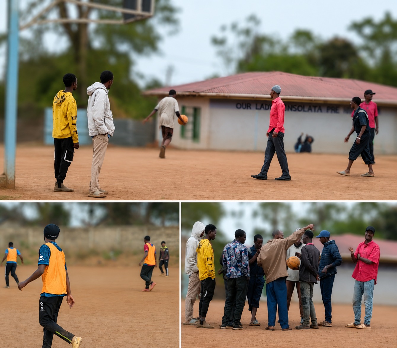 Young men playing basketball and connecting during a Moving for Wellness Saturday session